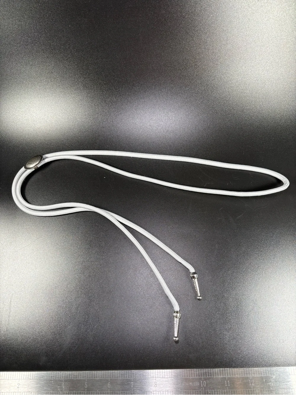 Grey Cord Bolo Tie Necklace with Silver Tips